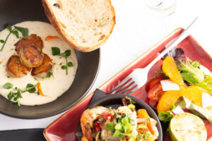 Soup and prawn entree image
